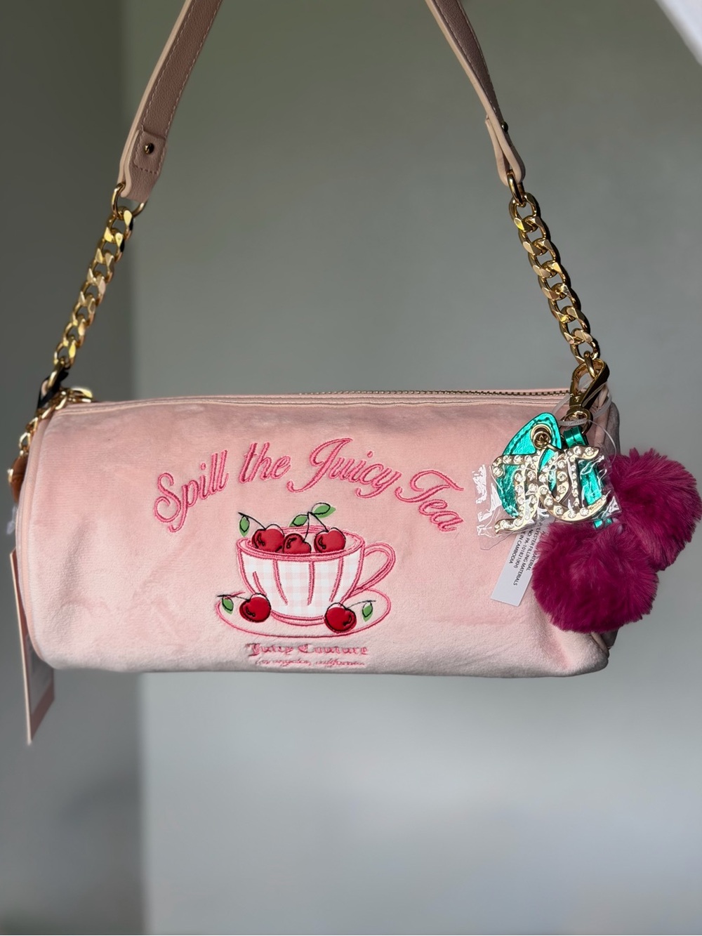 Juicy Couture pink Sweet Tea Party Shoulder Bag Cherry Spill The Juicy TEA Y2k 🍒
